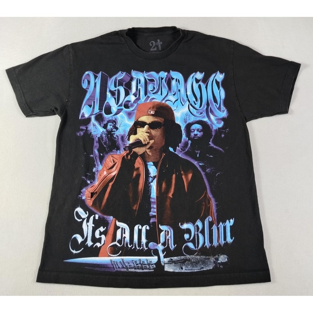 21 Savage It's All A Blur Tour Shirt Mens Large Black Rap Hip‎ Hop Graphic AOP
